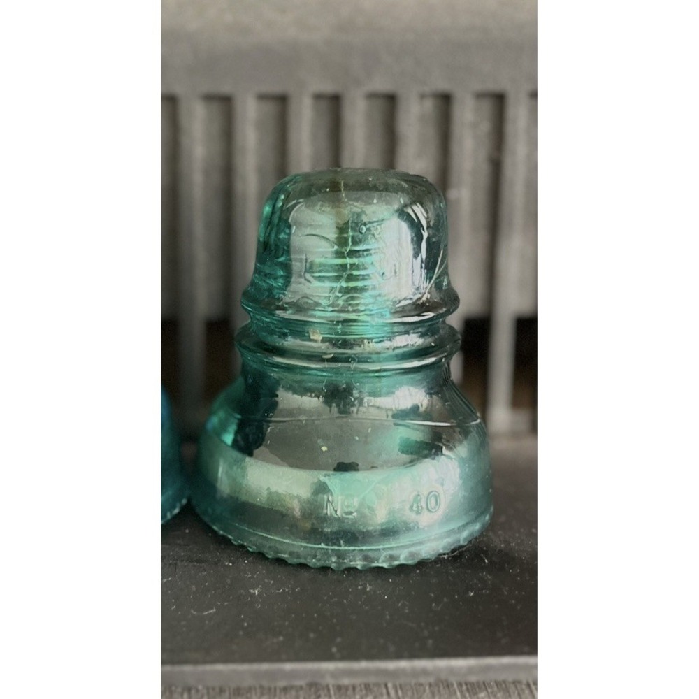 Hemingray No. 40 Aqua Blue Green Glass Insulator Patented May 2 1893